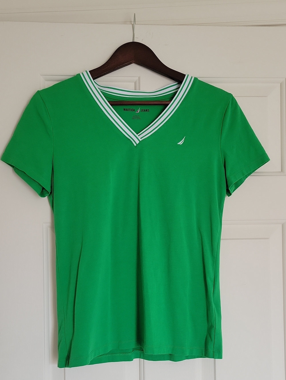 Nautica Green V-Neck Short Sleeve Tee with White Trim